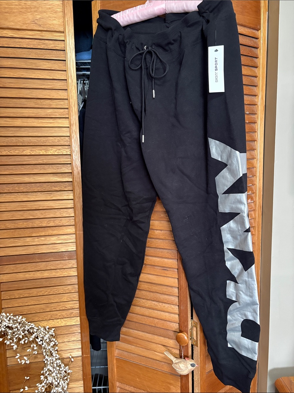 DKNY Black Track Joggers with Silver Logo Stripe